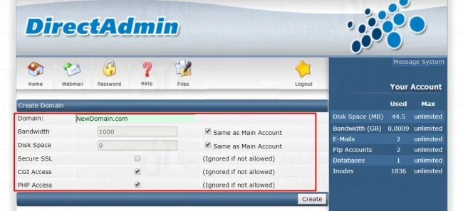 اتصال دامنه به هاست دایرکت ادمین