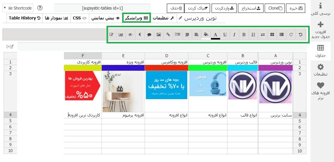 ساخت جدول ریسپانسیو با افزونه Data Tables Generator by Supsystic