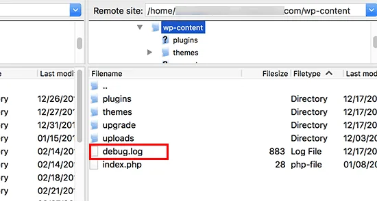 مشاهده فایل debug.log برای خطاهای ثبت شده