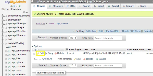ویرایش کاربر در phpmyadmin
