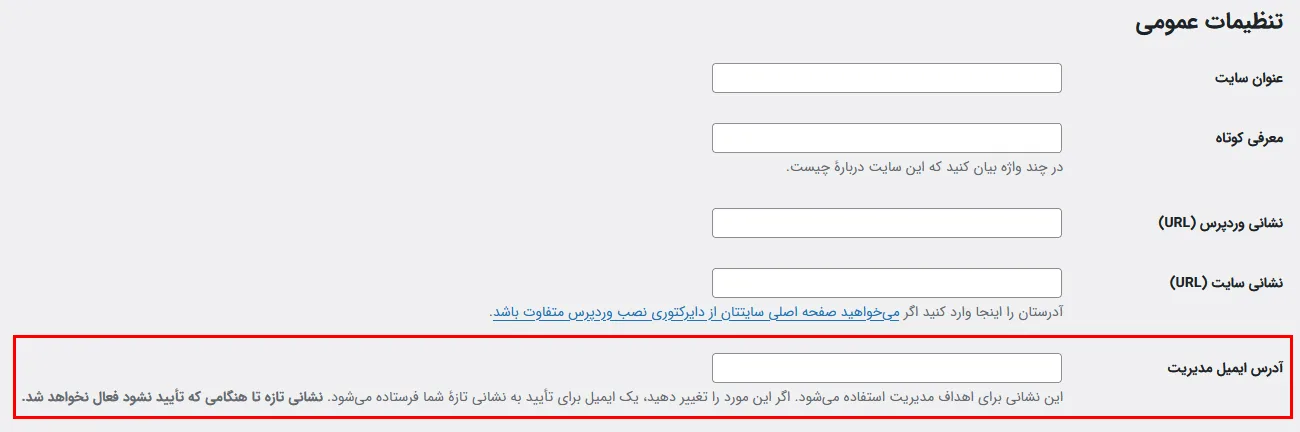 نحوه تغییر ایمیل پیشفرض وردپرس با استفاده از تنظیمات