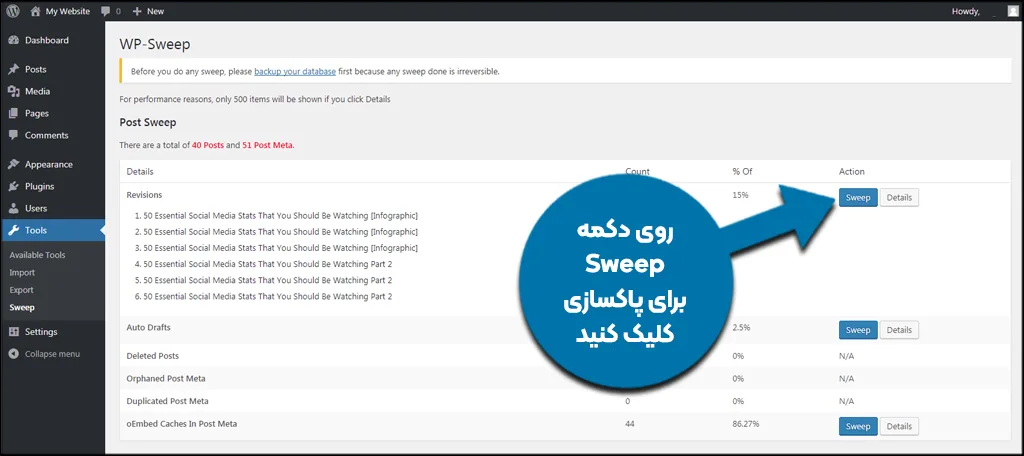 نحوه کار با افزونه WP-Sweep برای پاکسازی دیتابیس