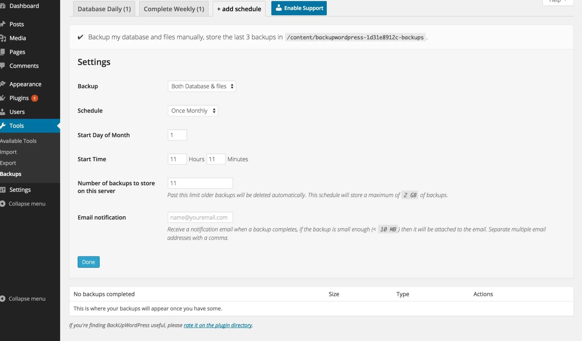 آموزش بکاپ گرفتن با افزونه BackUpWordPress