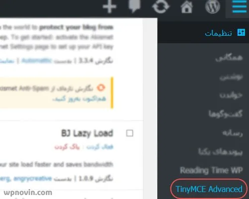 گزینه TinyMCE Advanced از قسمت تنظیمات وردپرس