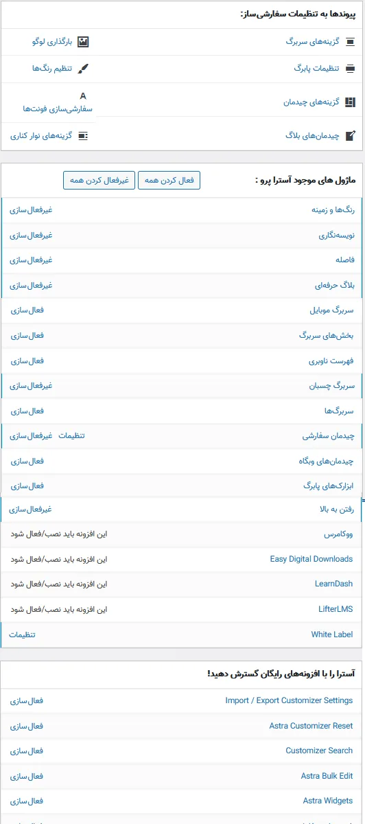 کار با پوسته آسترا وردپرس