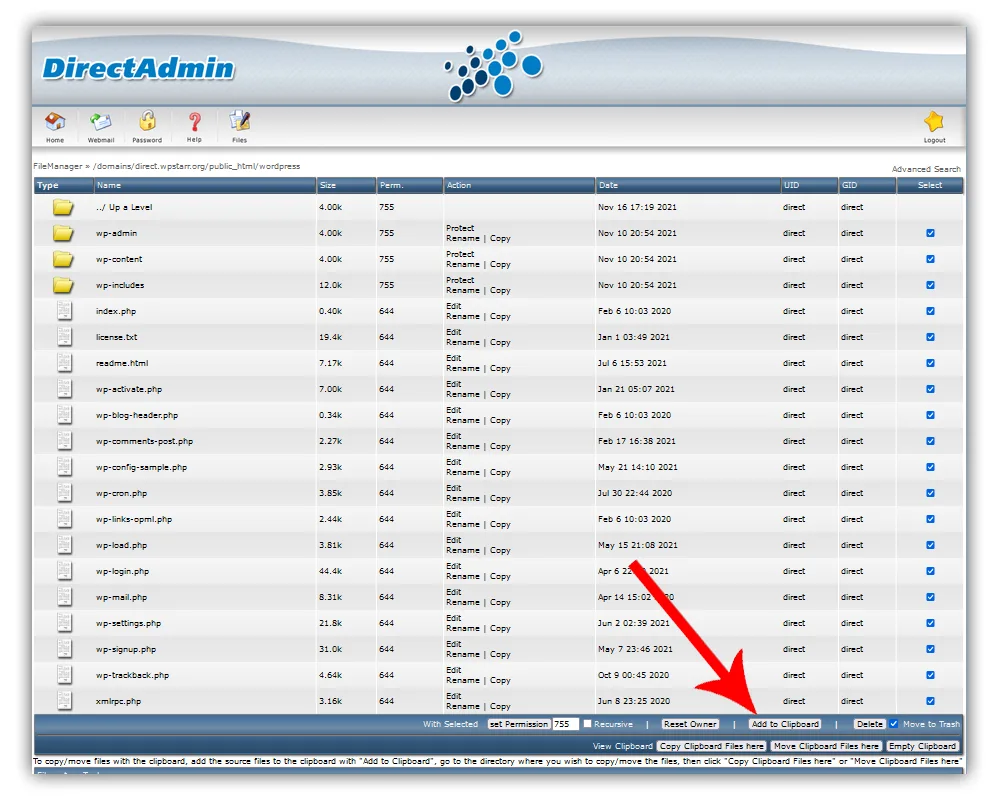 مدیریت فایل ها در DirectAdmin