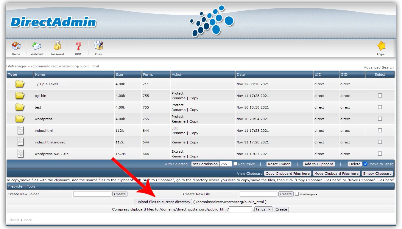 آپلود فایل در پوشه public html در هاست DirectAdmin