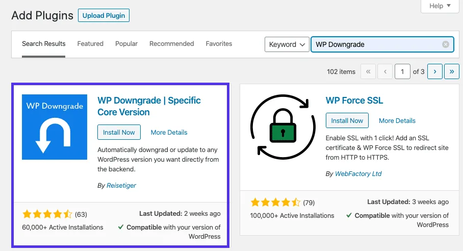 آموزش کامل دانگرید وردپرس با افزونه WP Downgrade