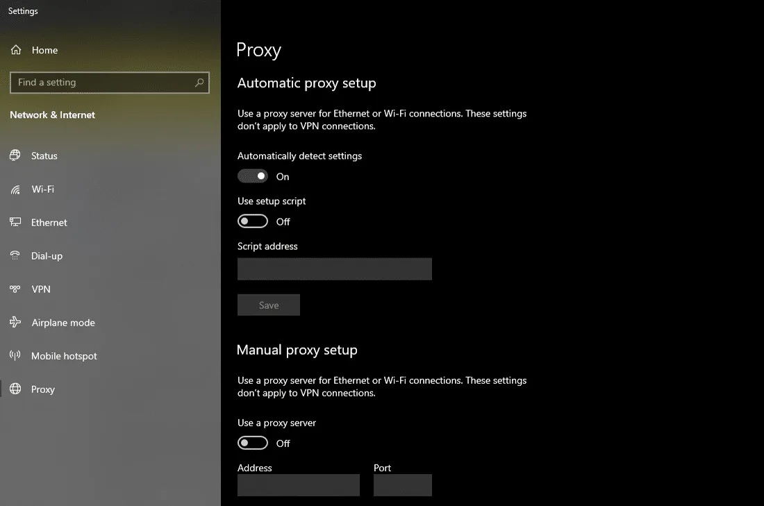 بررسی تنظیمات پروکسی | رفع خطای Gateway Timeout 504 در وردپرس