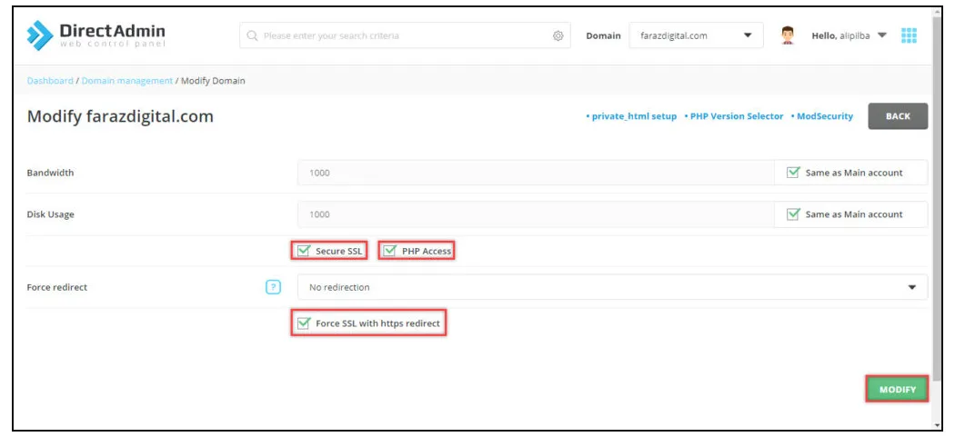 نحوه نصب SSL رایگان در دایرکت ادمین