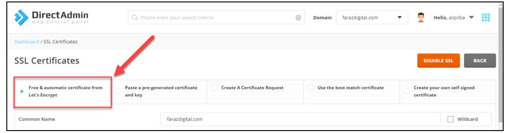 آموزش نصب ssl دایرکت ادمین