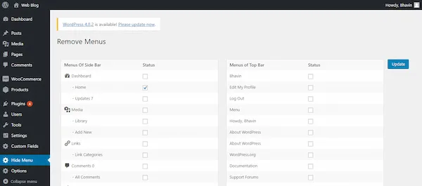 افزونه سفارشی سازی منو در وردپرس WordPress Hide Admin Menu