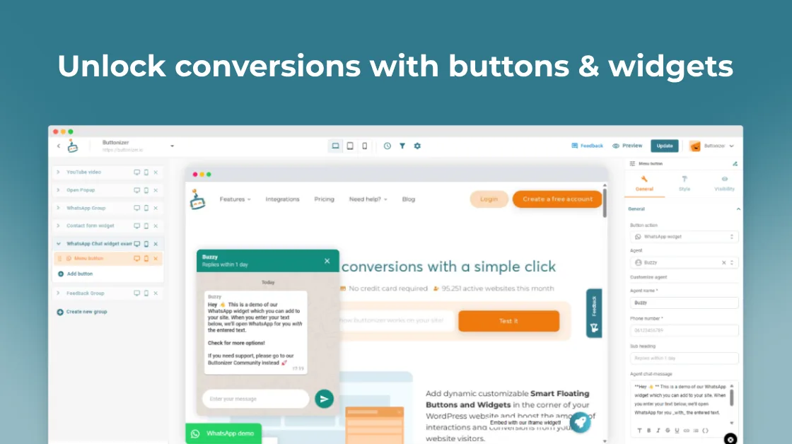 پلاگین واتساپ وردپرس Buttonizer