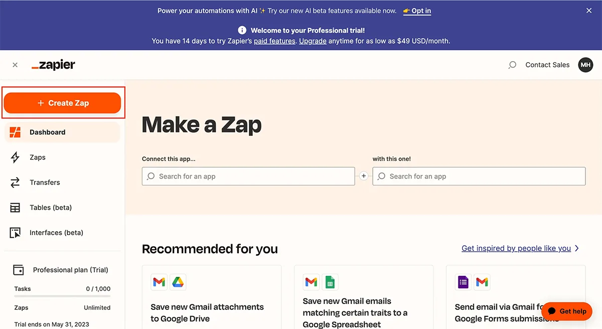 مراحل ثبت نام در Zapier