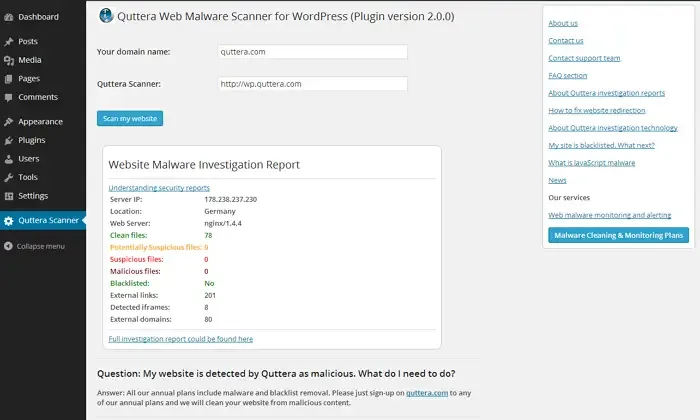 راهنمای استفاده از افزونه Quttera Web Malware Scanner