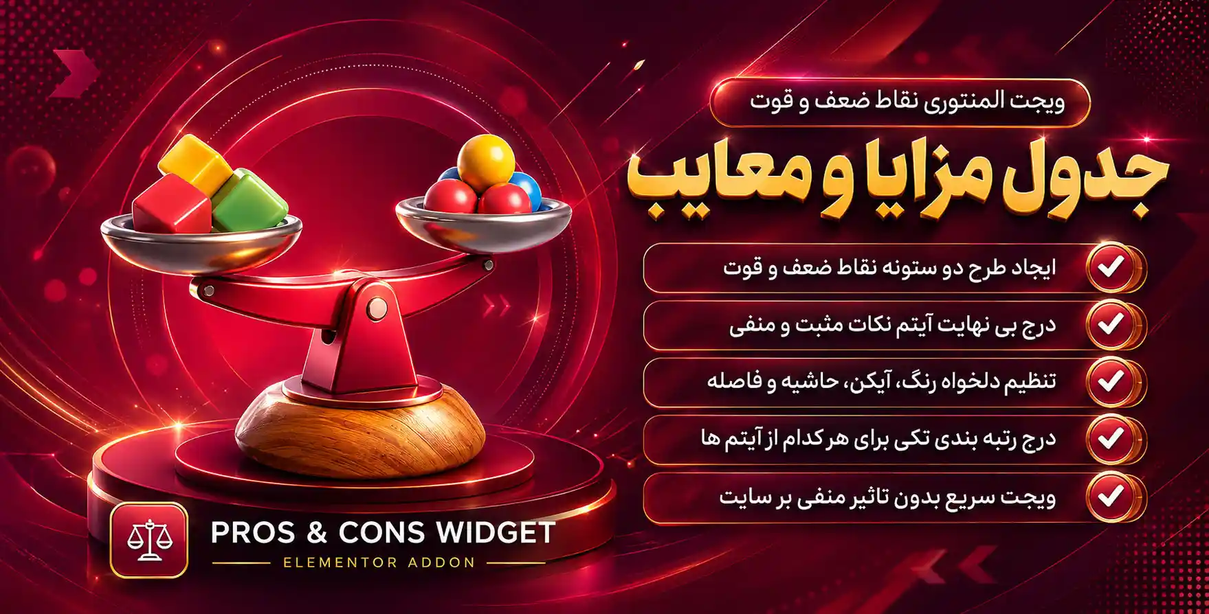 افزونه Pros & Cons Widget for Elementor | افزودنی پراس‌و‌کانس برای نمایش نقاط ضعف و قدرت با المنتور