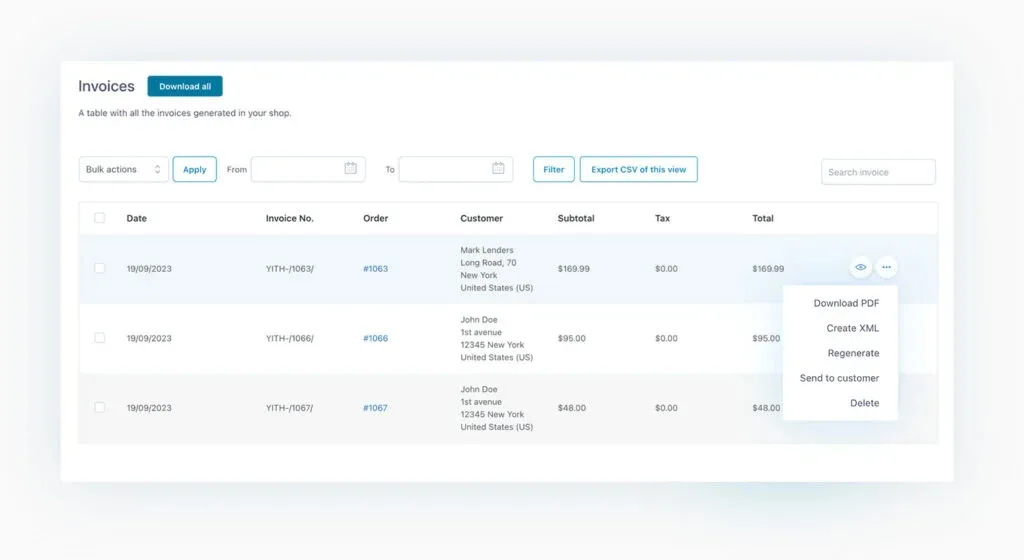 افزونه YITH WooCommerce PDF Invoice & Shipping List