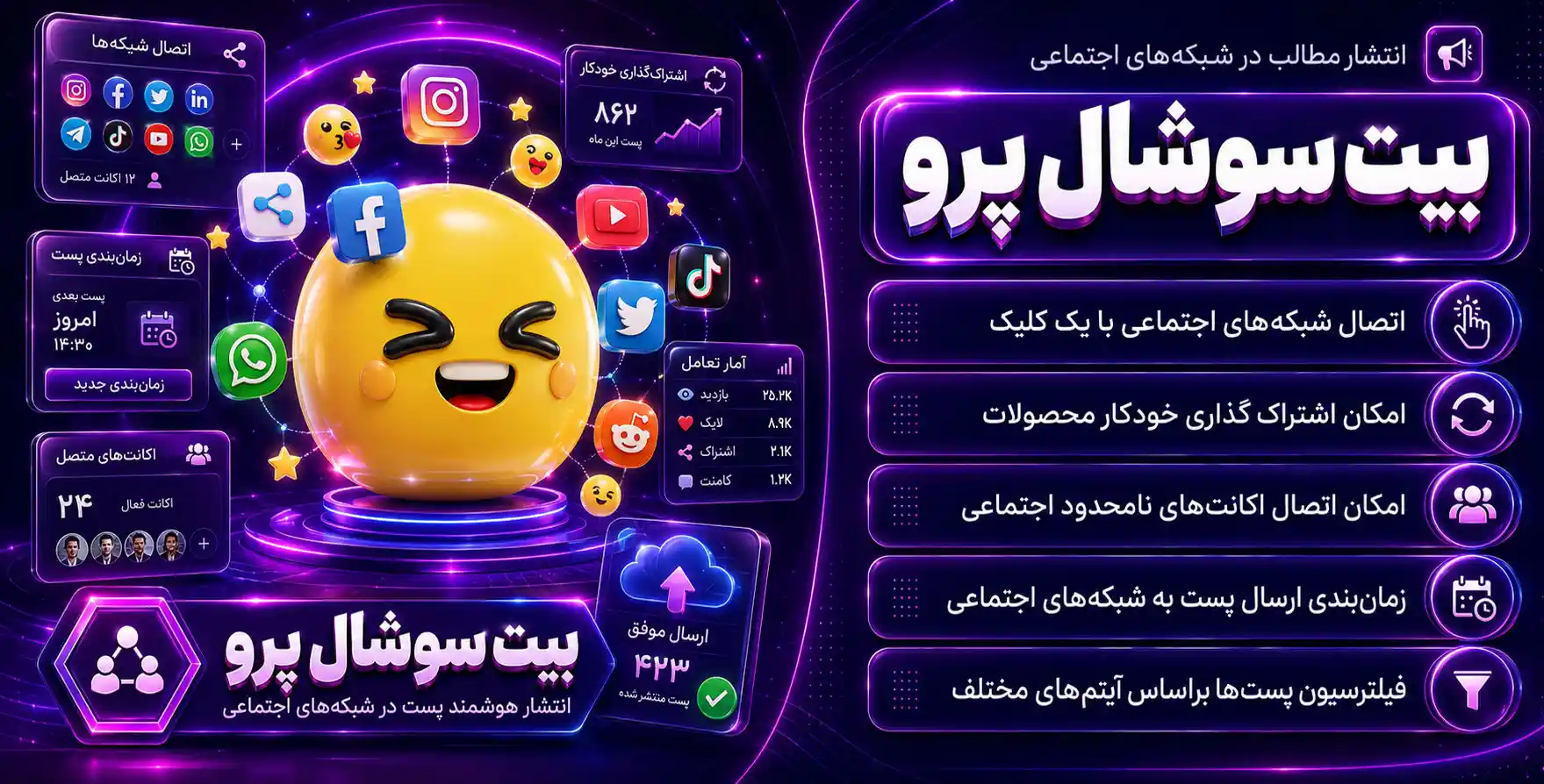 Bit Social PRO | افزونه زمان بندی انتشار مطالب و محصولات وردپرس بیت سوشال پرو در 8 شبکه اجتماعی (اینستاگرام، توییتر، فیسبوک و…)