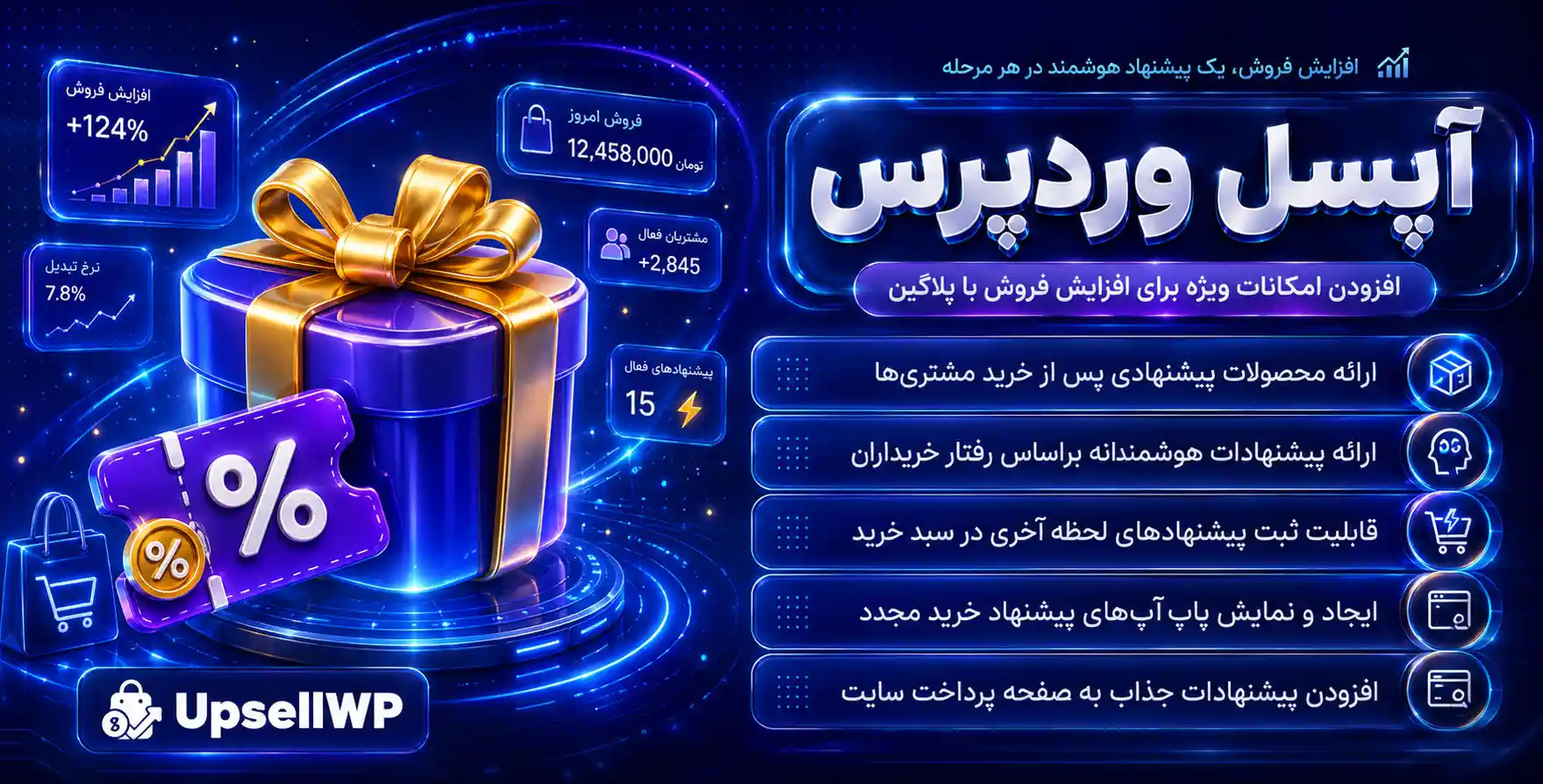 UpsellWP Pro | افزایش فروش ووکامرس، فروش متقابل، افزایش سفارش، افزایش فروش با یک کلیک، خریدهای مکرر با هم، کوپن های سفارش بعدی