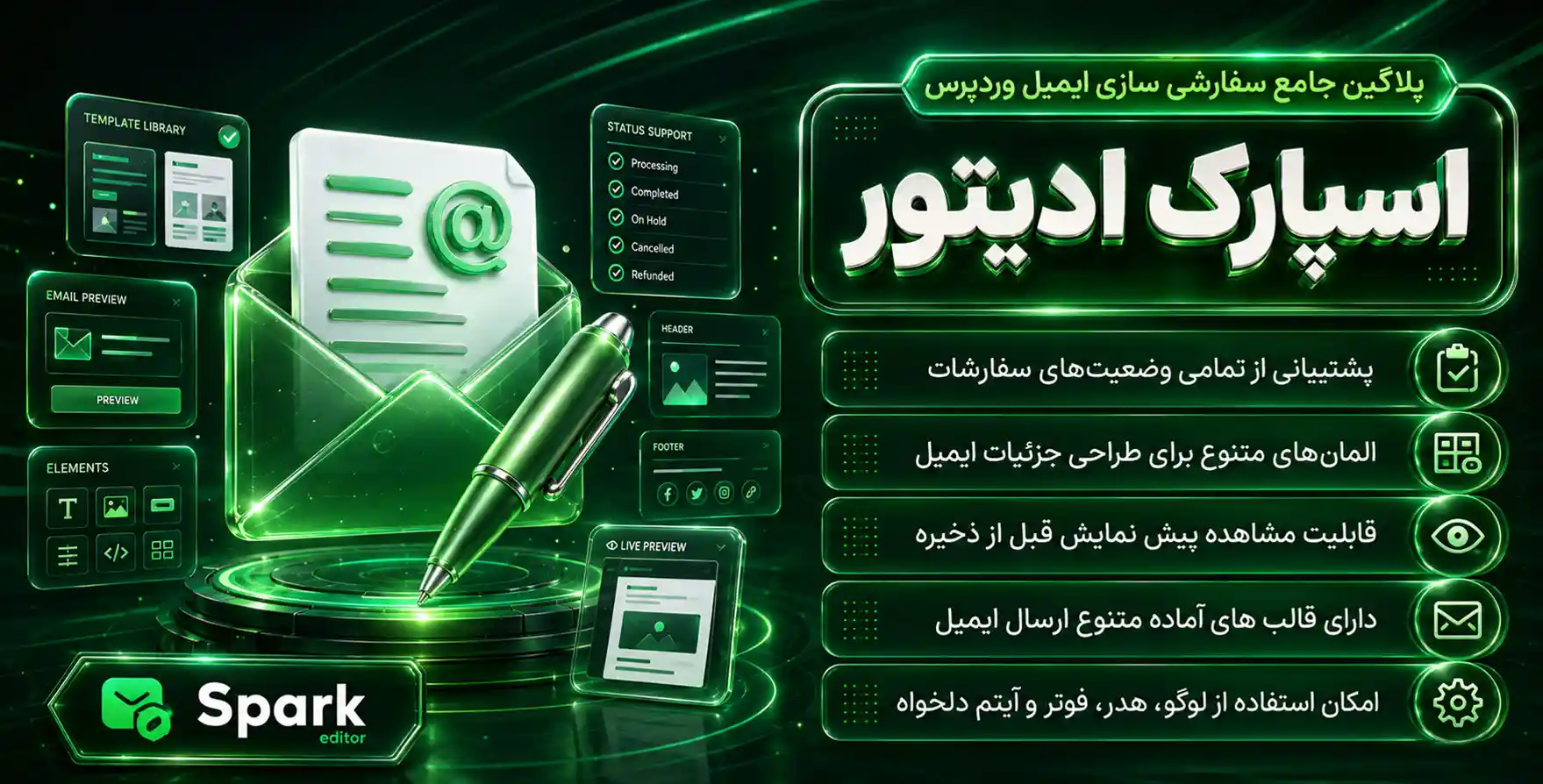 Spark Email Editor Pro | جامع ترین افزونه سفارشی سازی ایمیل ووکامرس و وردپرس با ویرایشگر اسپارک پرو