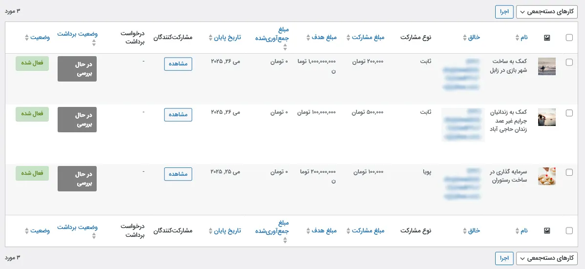 لیست رویدادها