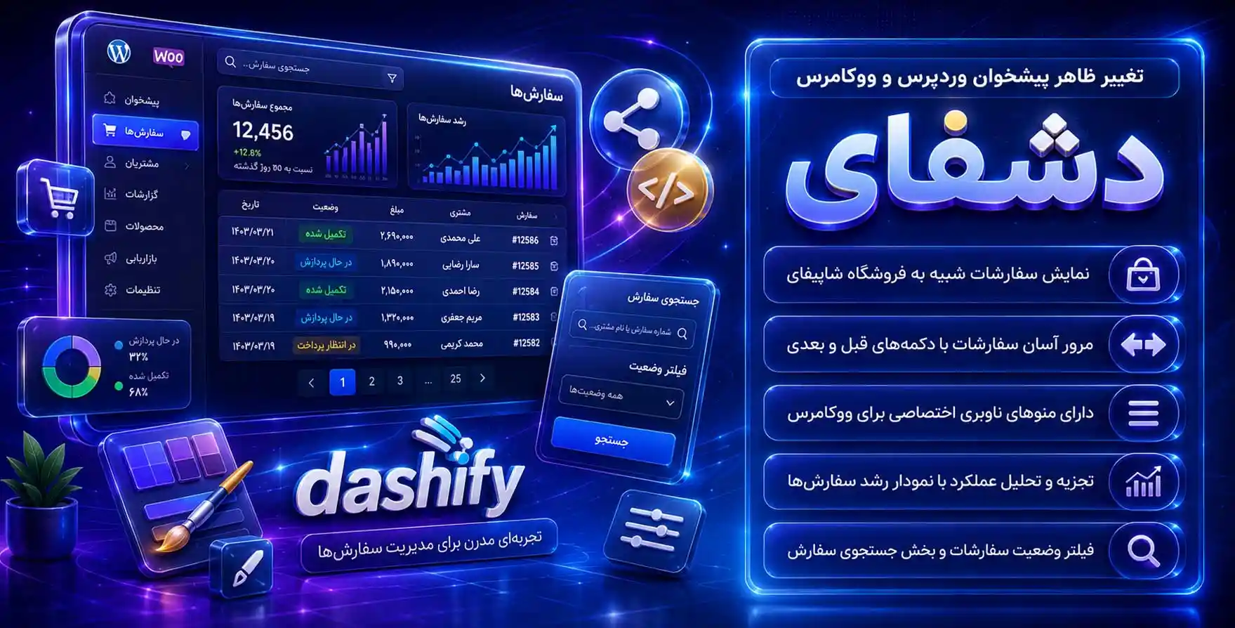Dashify Pro | افزونه تغییر ظاهر پیشخوان و داشبورد ووکامرس دشیفای پرو