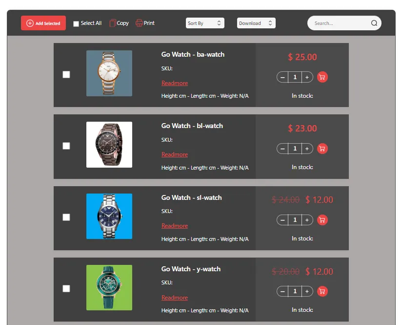 افزونه Product Variations Table for WooCommerce
