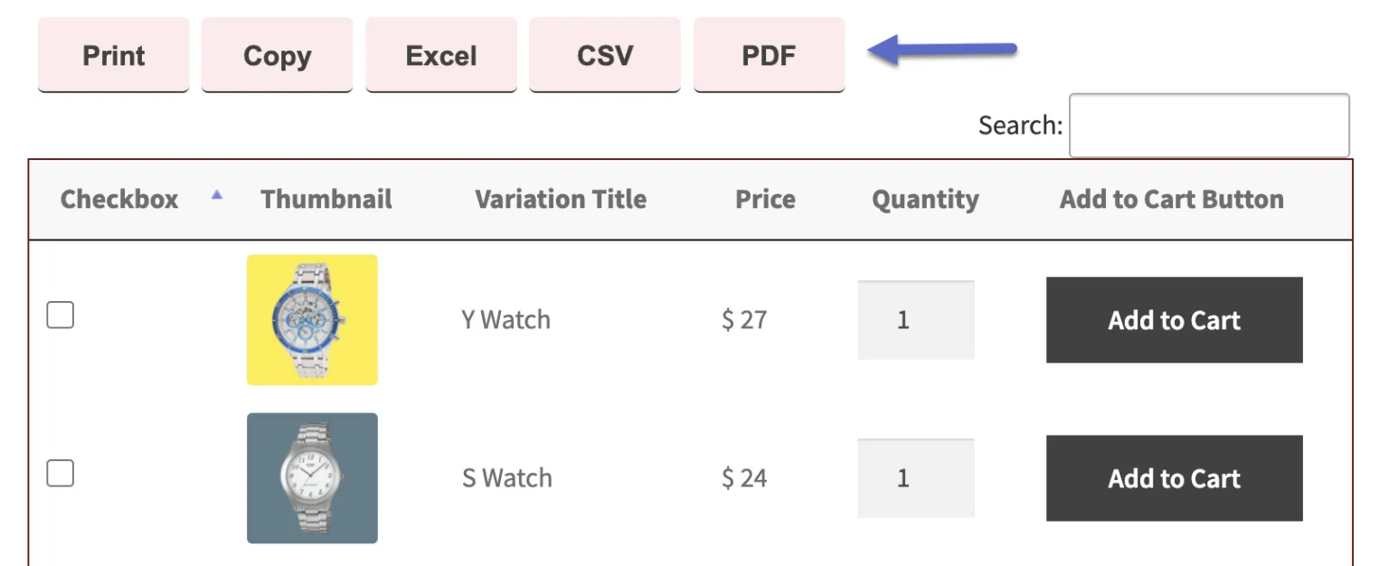 افزونه Product Variations Table for WooCommerce