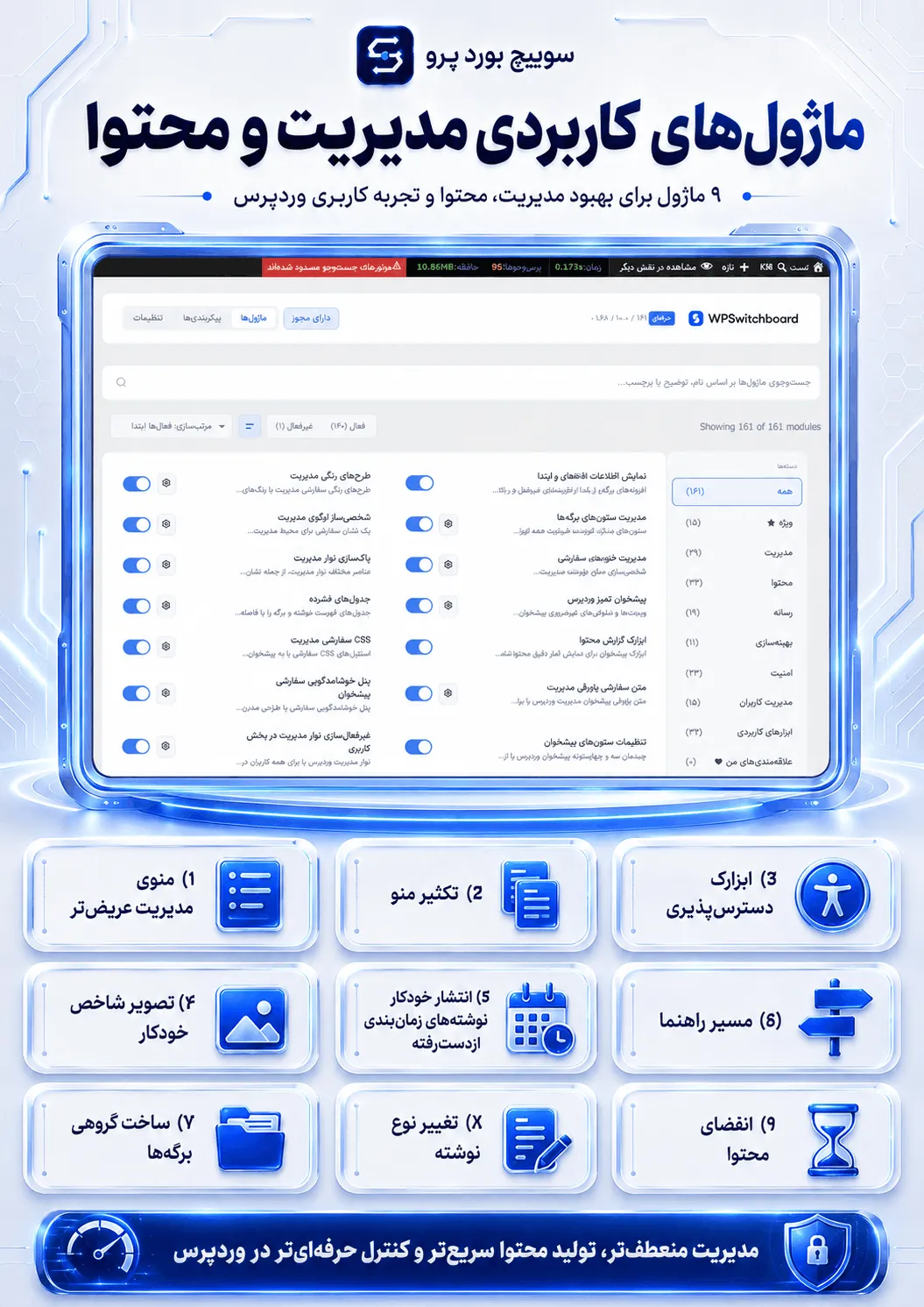 جستجوی سریع ماژولها در افزونه WP Switchboard Pro
