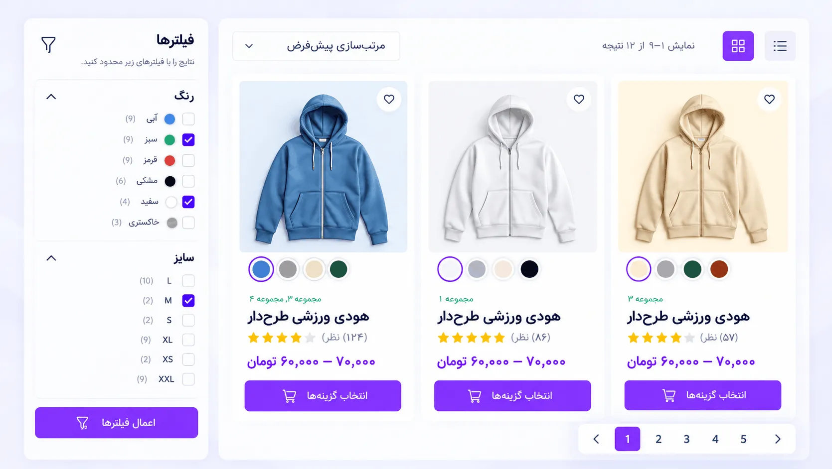فهرست محصولات برای نمایش فهرستی محصولات
