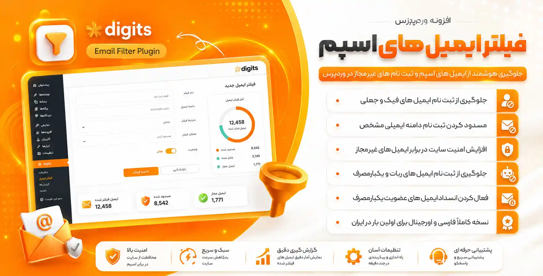 افزودنی Email Filter | فیلتر و مسدود کردن ایمیل های ربات و مزاحم | افزودنی دیجیتس
