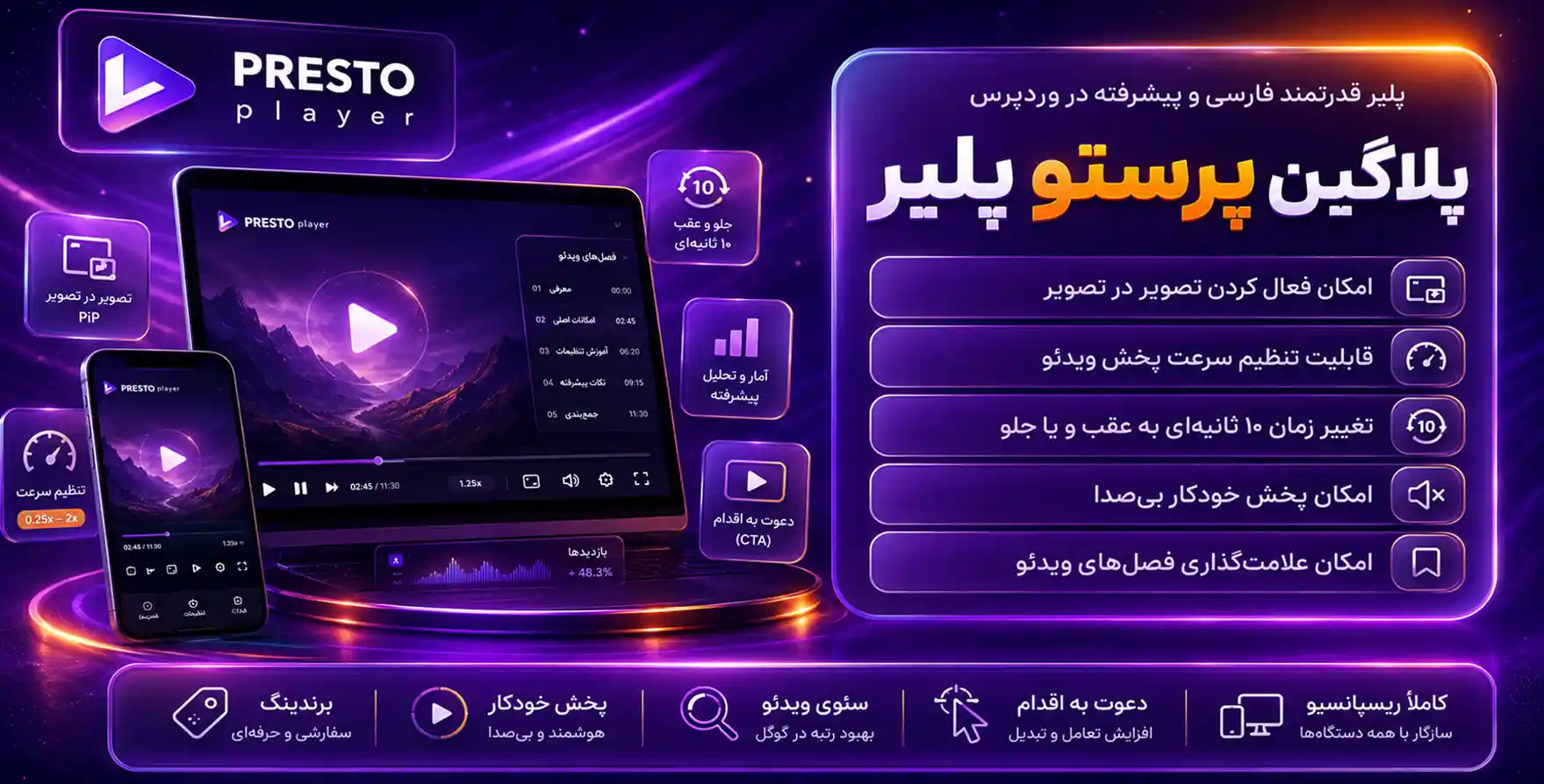 افزونه Presto Player Pro | پلاگین قدرتمند پخش ویدئو در وردپرس پرستو پلیر