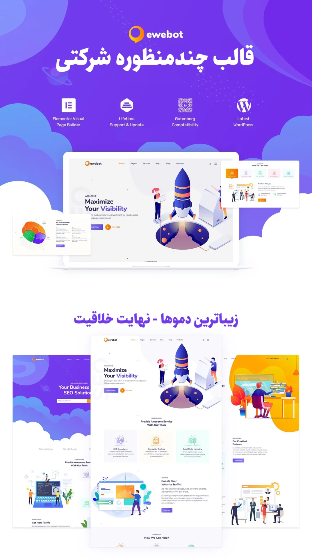 قالب Ewebot | قالب سئومارکتینگ ایوبات | پوسته Ewebot | قالب ایوبات | قالب شرکتی | قالب چندمنظوره