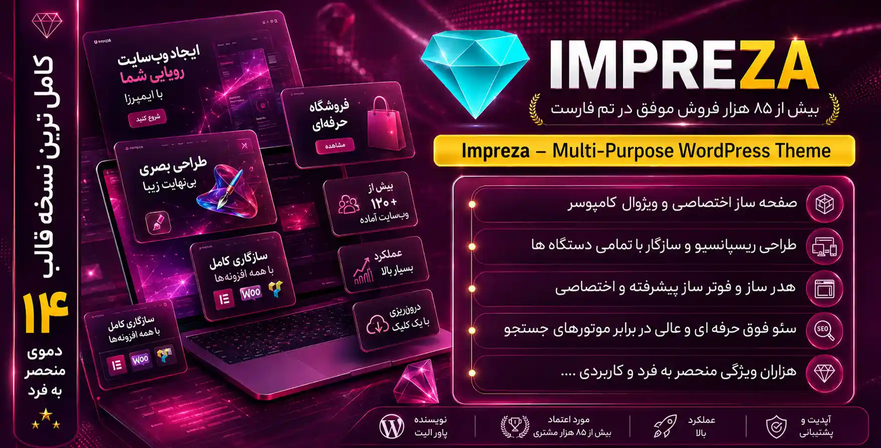 قالب وردپرس impreza | کامل ترین نسخه قالب ایمپرزا، محبوب ترین قالب چند منظوره و شرکتی وردپرس