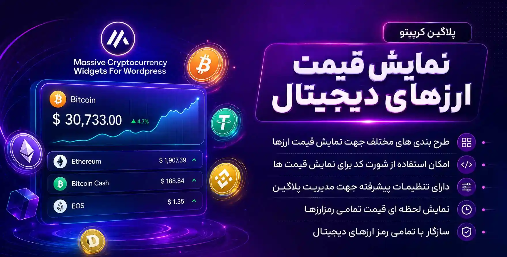 افزونه Massive Cryptocurrency Widgets | افزونه نمایش لحظه ای قیمت ارزهای دیجیتال کریپتو