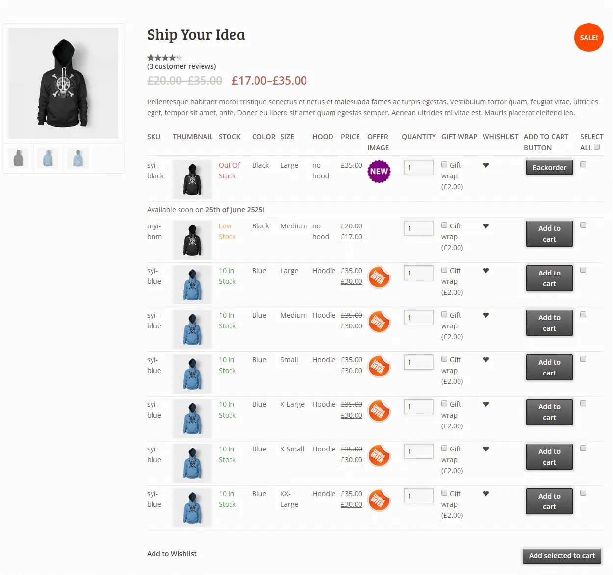 افزونه Woocommerce Variations to Table – Grid | نمایش جزئیات محصولات ووکامرس در جدول | افزونه ووکامرس Variations to Table – Grid