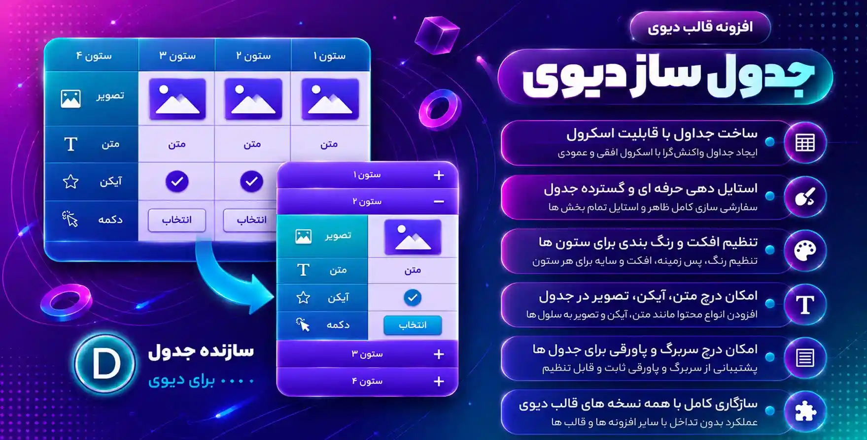 افزونه Divi Table Maker | افزودن جداول زیبا و ریسپانسیو به قالب دیوی