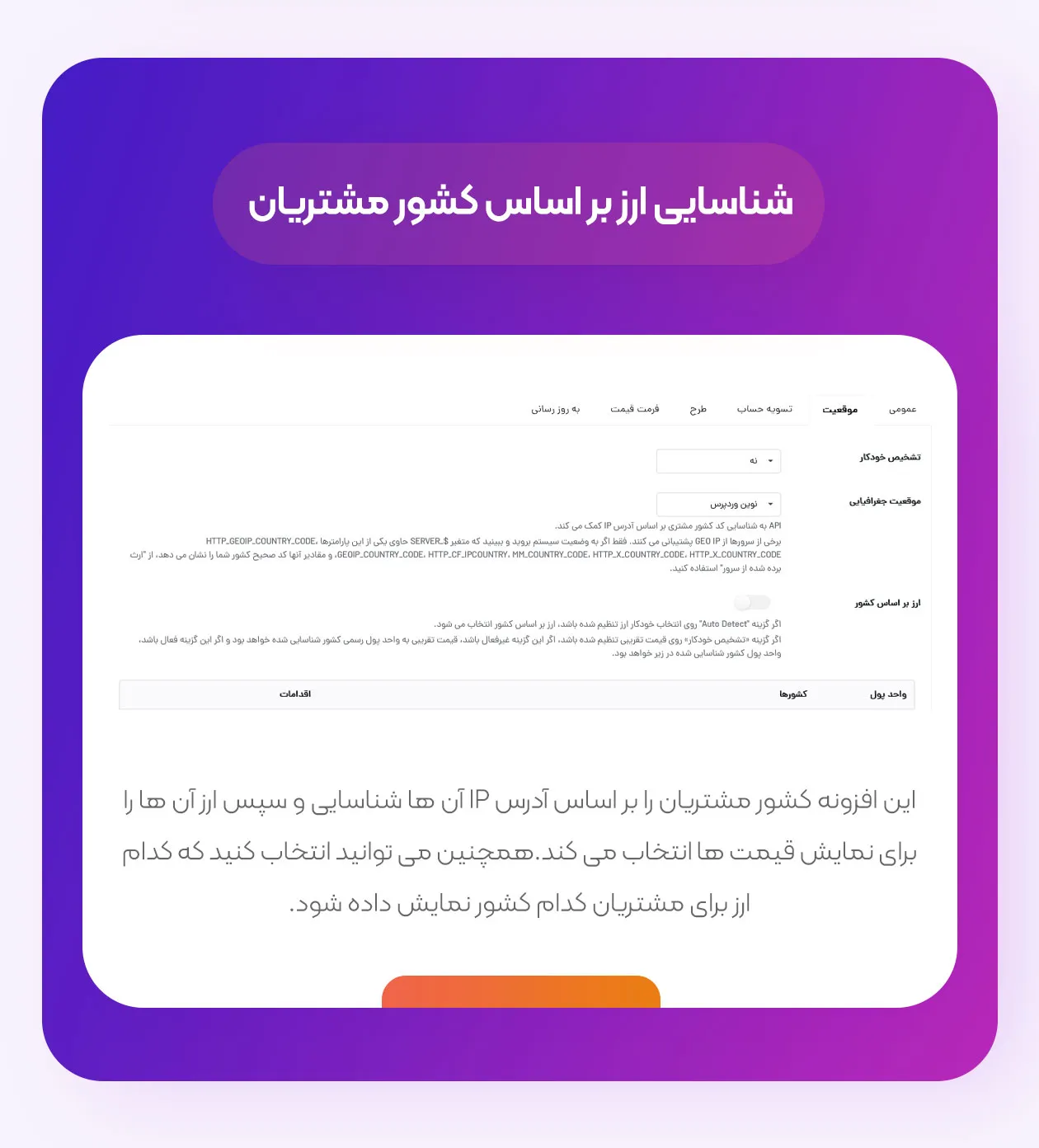 شناسایی ارز بر اساس کشور مشتریان در افزونه مولتی کارنسی