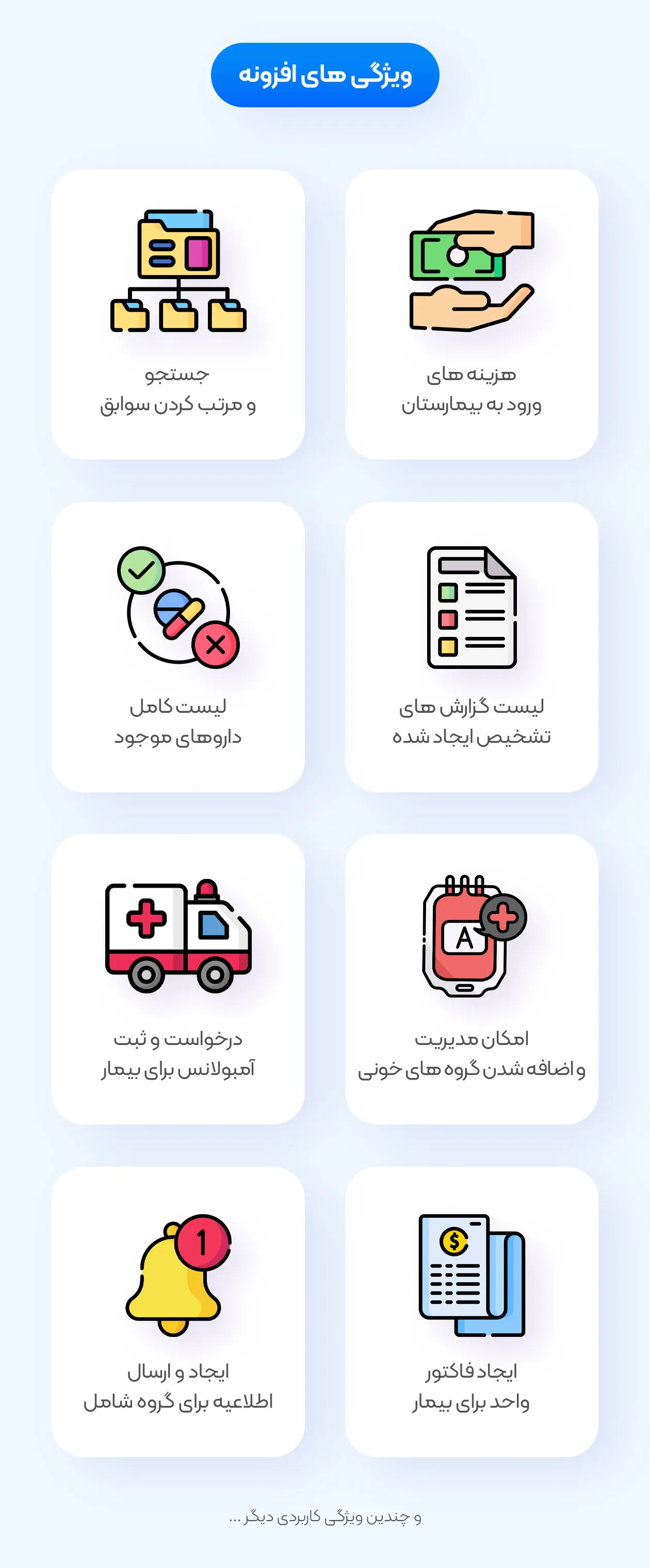 ویژگی های افزونه سیستم مدیریت بیمارستان