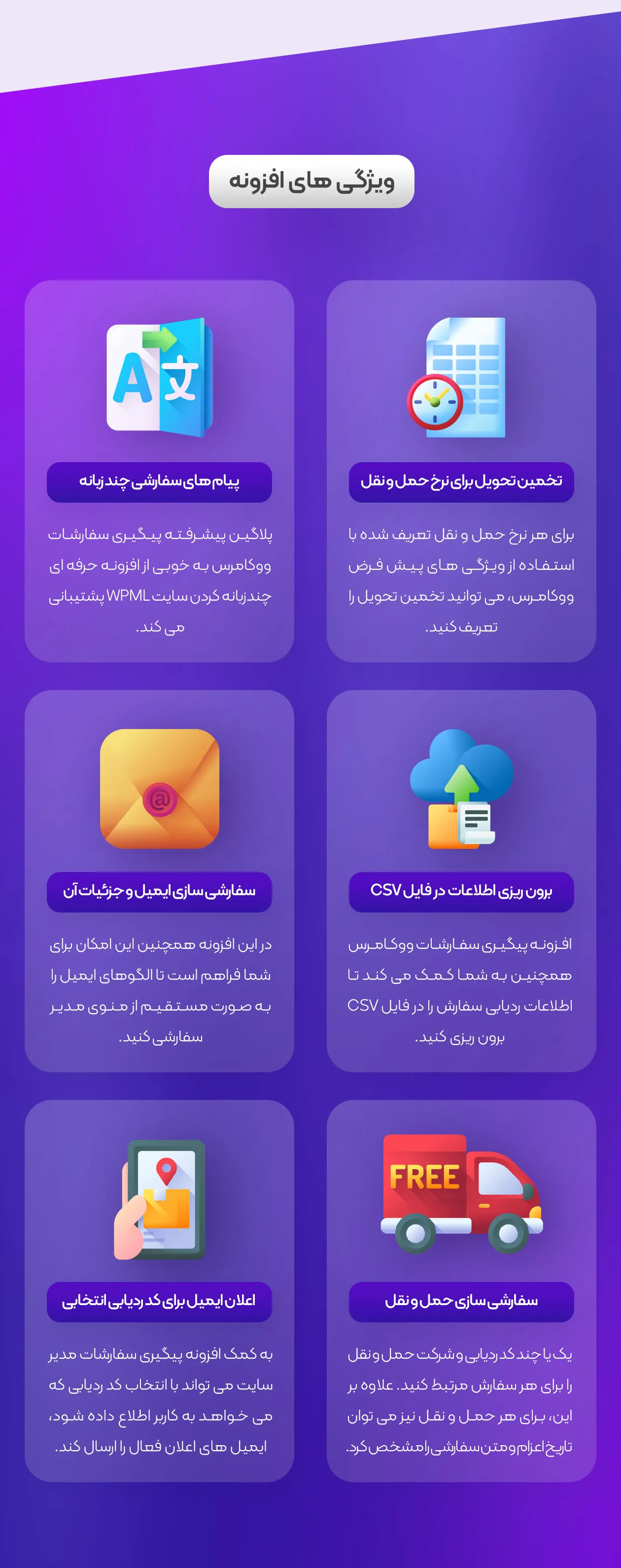 ویژگی های افزونه رهگیری حمل و نقل ووکامرس