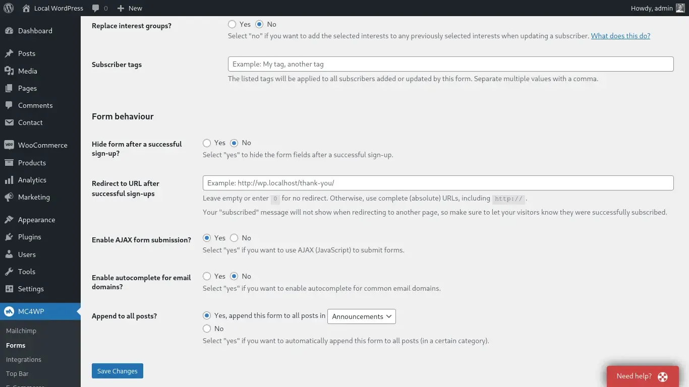 افزونه MC4WP: Mailchimp Pro