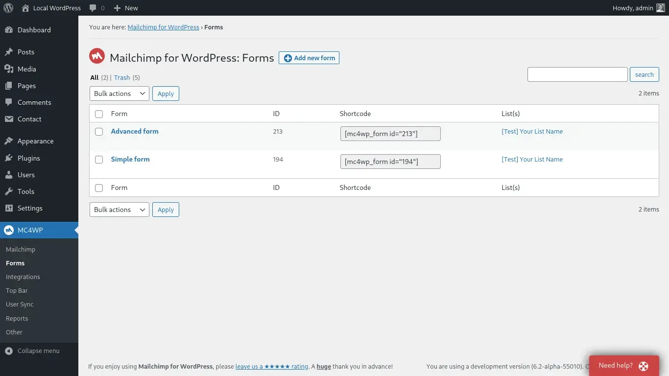 افزونه MC4WP: Mailchimp Pro