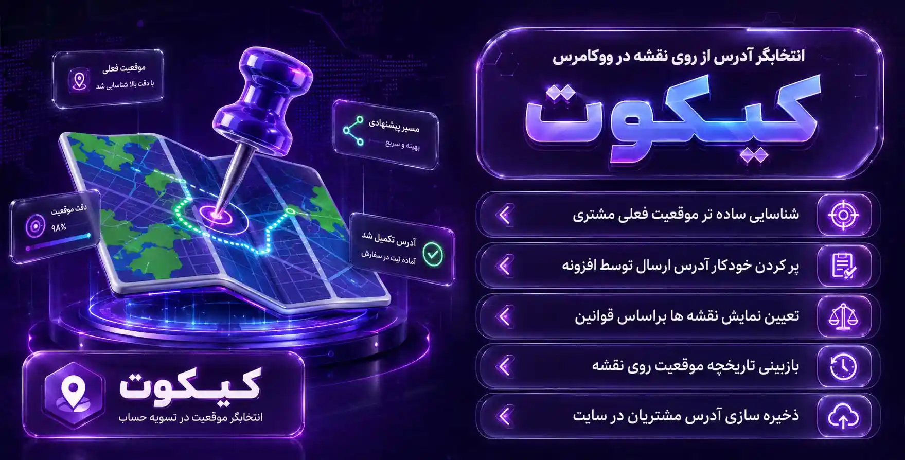 افزونه Kikote | انتخاب آدرس از روی نقشه در تسویه حساب ووکامرس