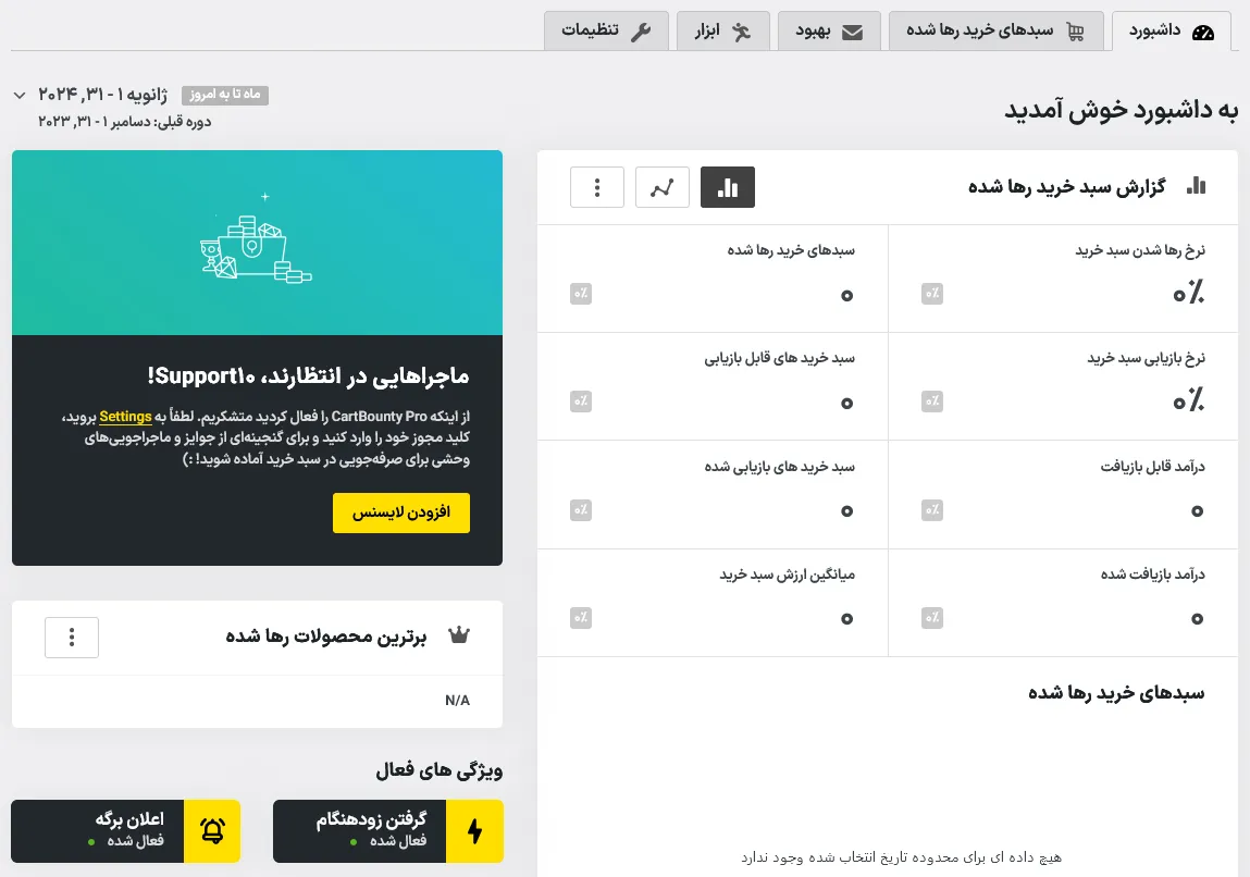داشبورد افزونه