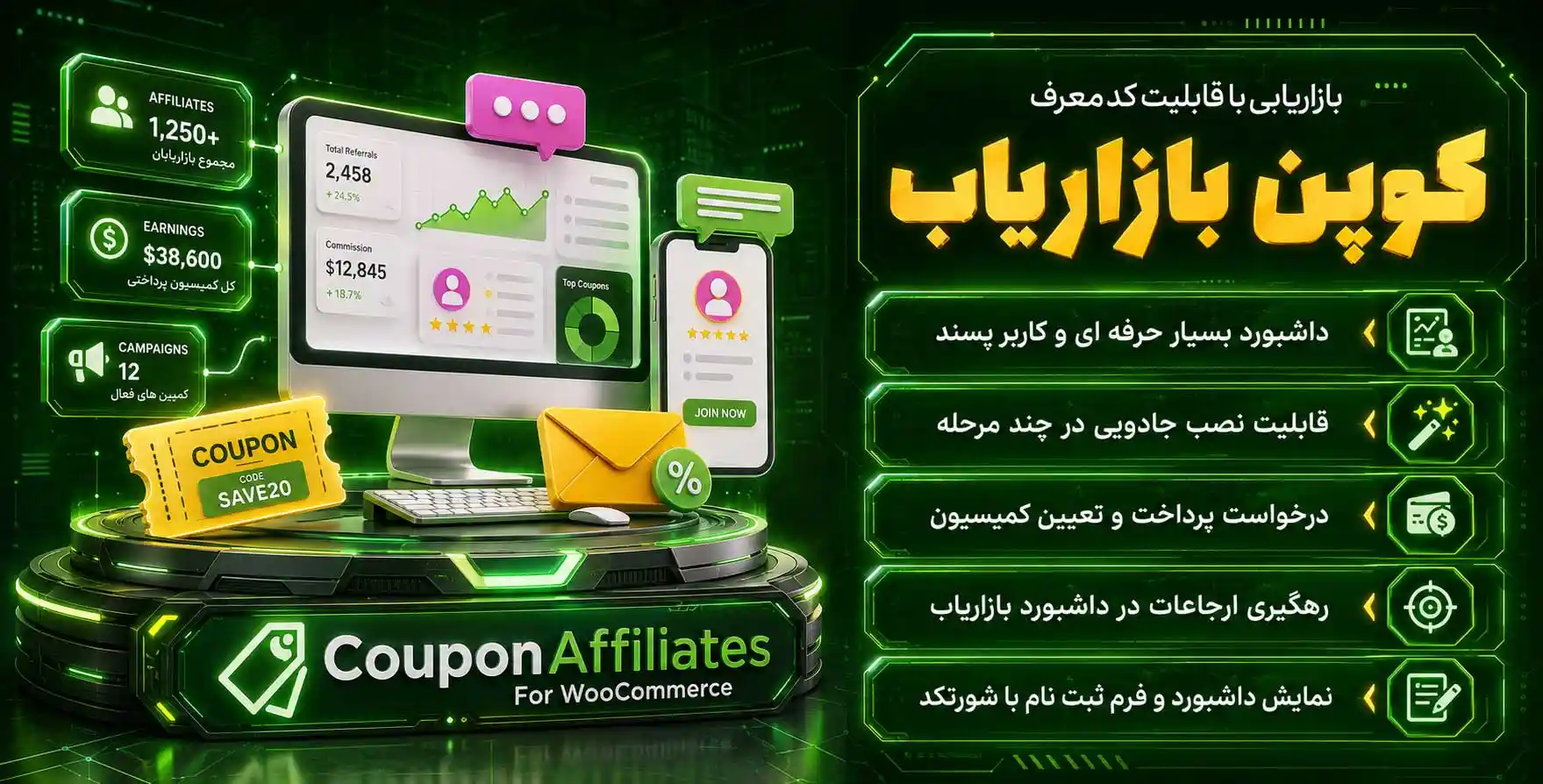 Coupon Affiliates for WooCommerce Pro | افزونه بازاریابی فوق پیشرفته وردپرس با قابلیت معرفی با کد معرف و داشبورد و امکانات شگفت انگیز