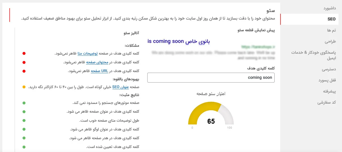 بخش سئوی سایت