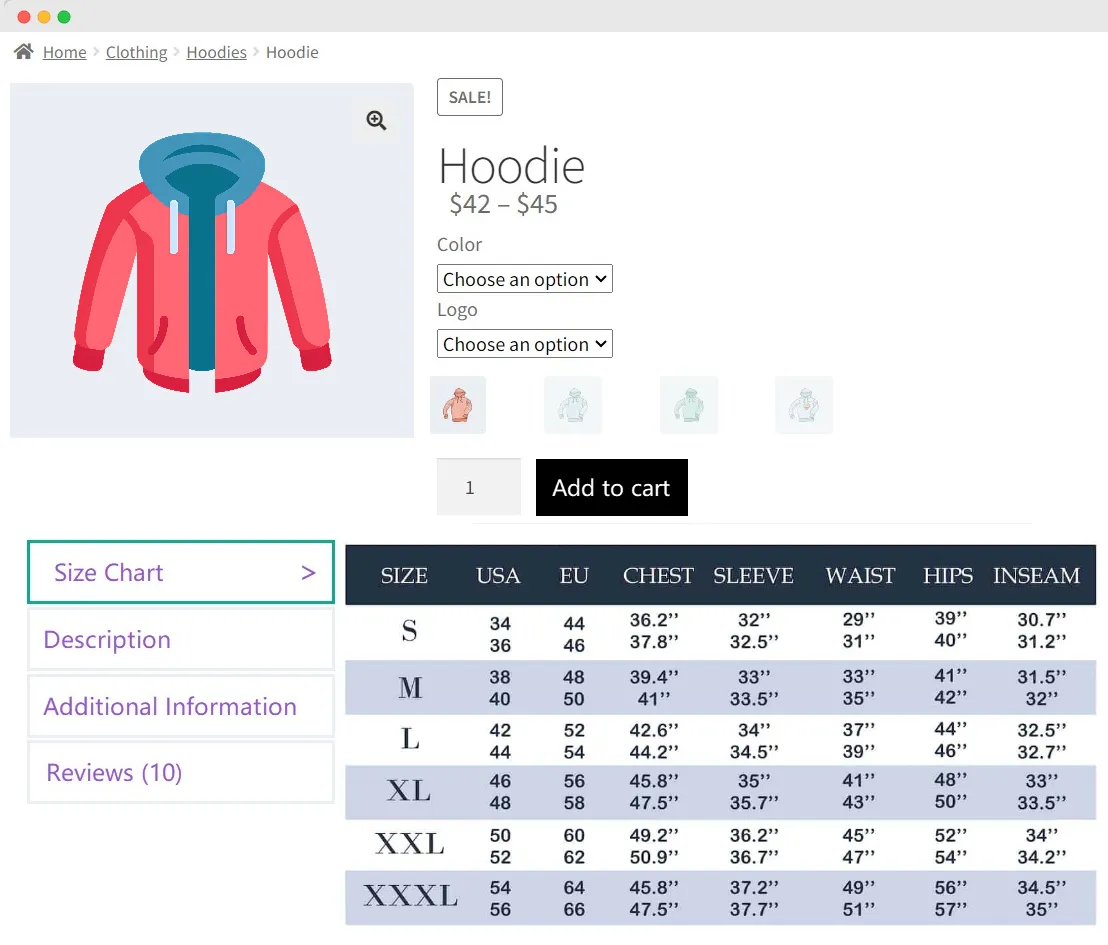 افزونه WooCommerce Product Size Guide