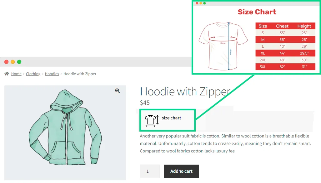 افزونه WooCommerce Product Size Guide