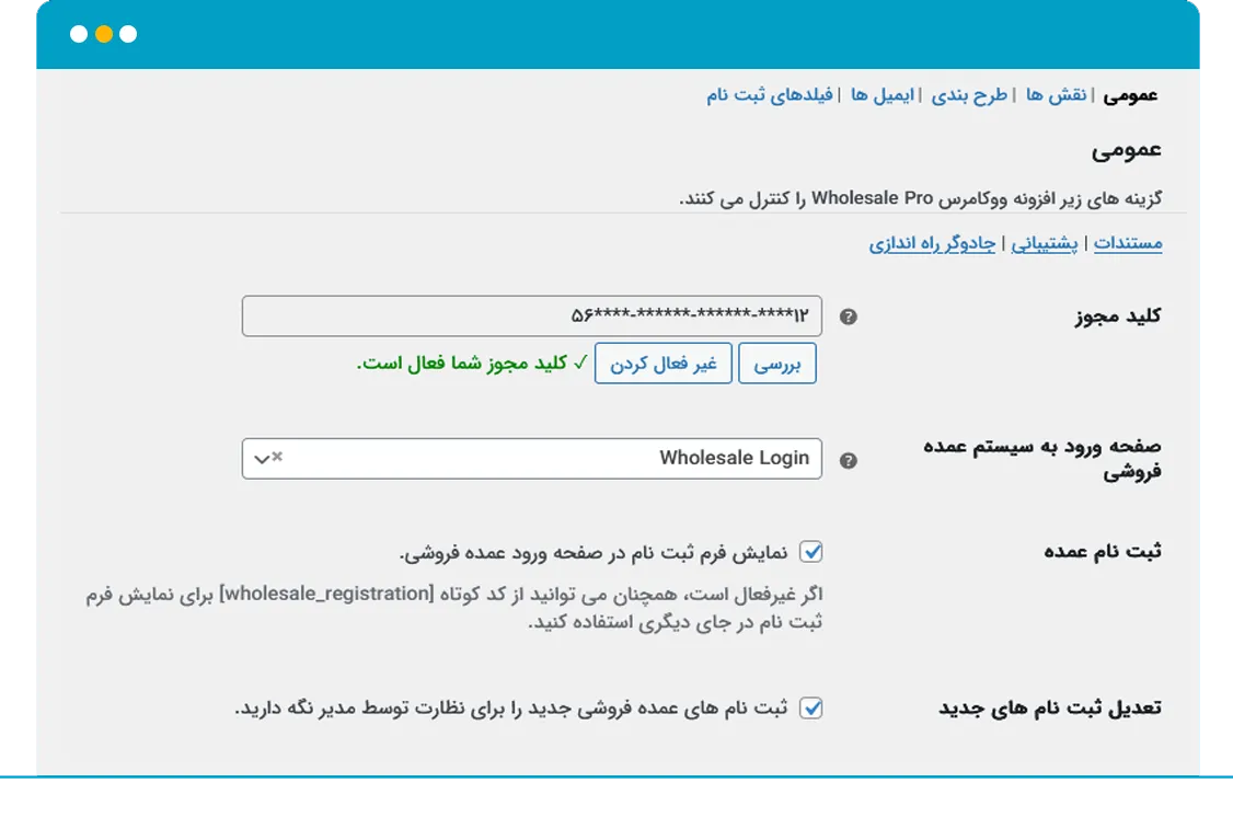 صفحه تنظیمات افزونه
